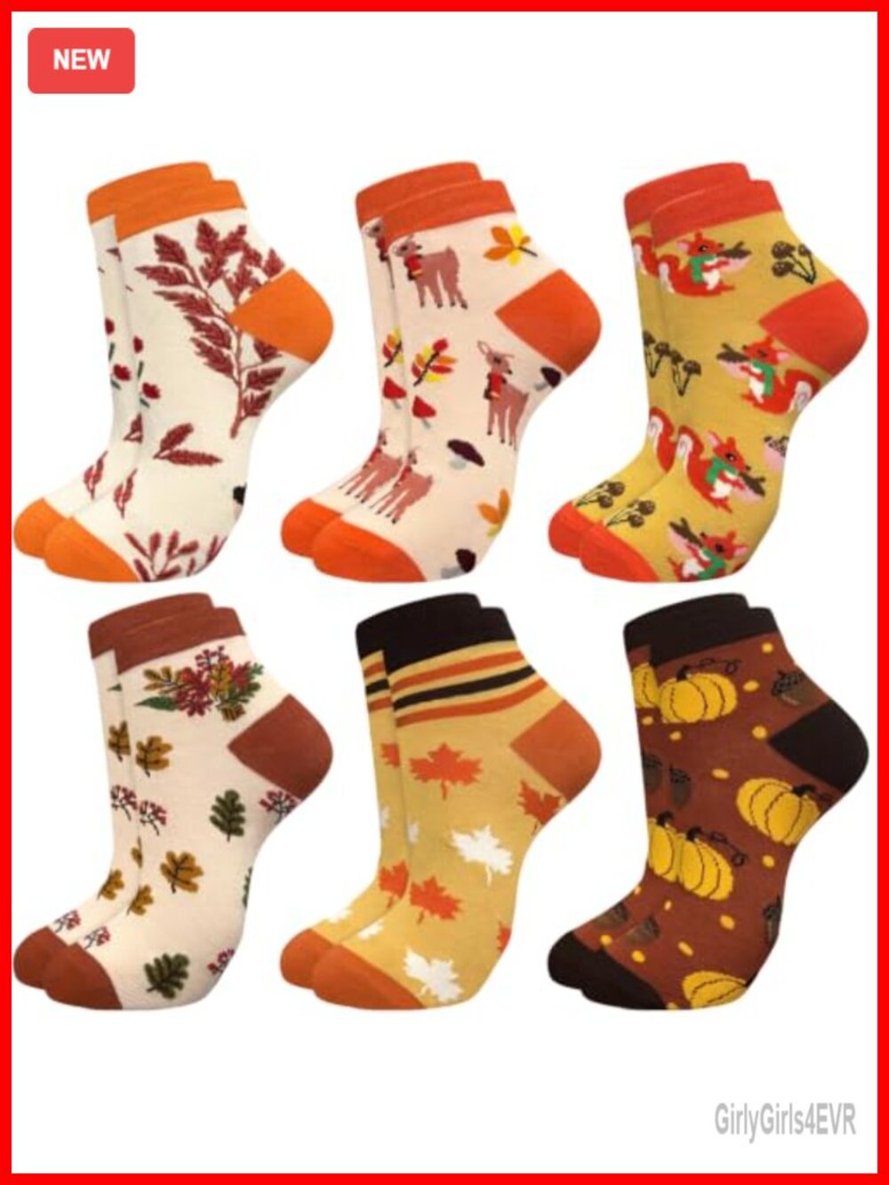 6 Pairs Ankle Socks Soft Ribbed Cuffs Fall Novelty Gift for Women